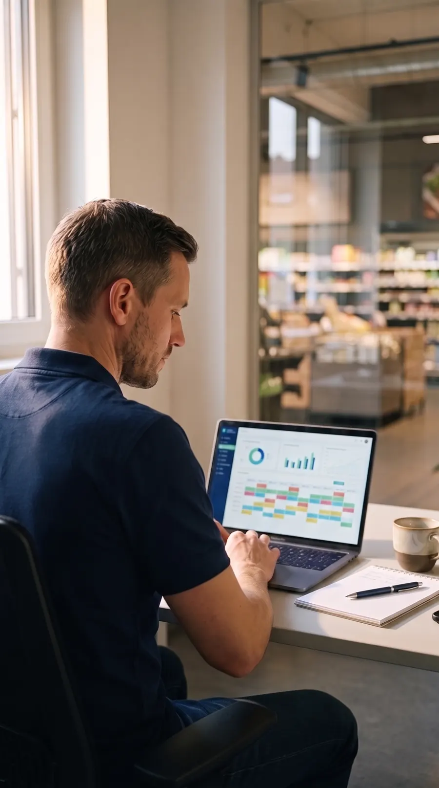 Franchise-Partner bei der Einsatzplanung am Laptop